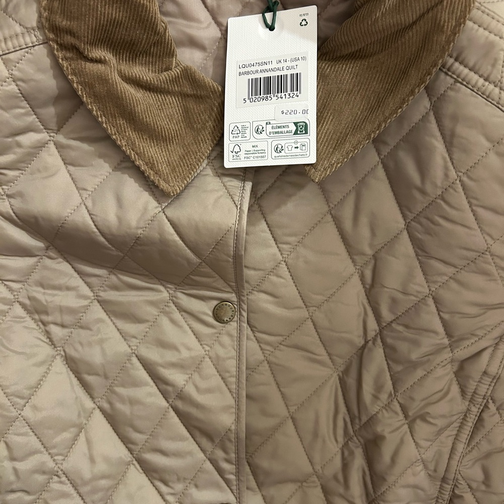 Barbour Beige Quilted Jacket with Corduroy Collar